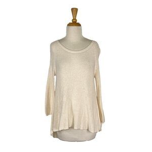 Anthropologie Moth S Cream Knit Top Sweater Split Back Sheer Chiffon Boho Bohemi